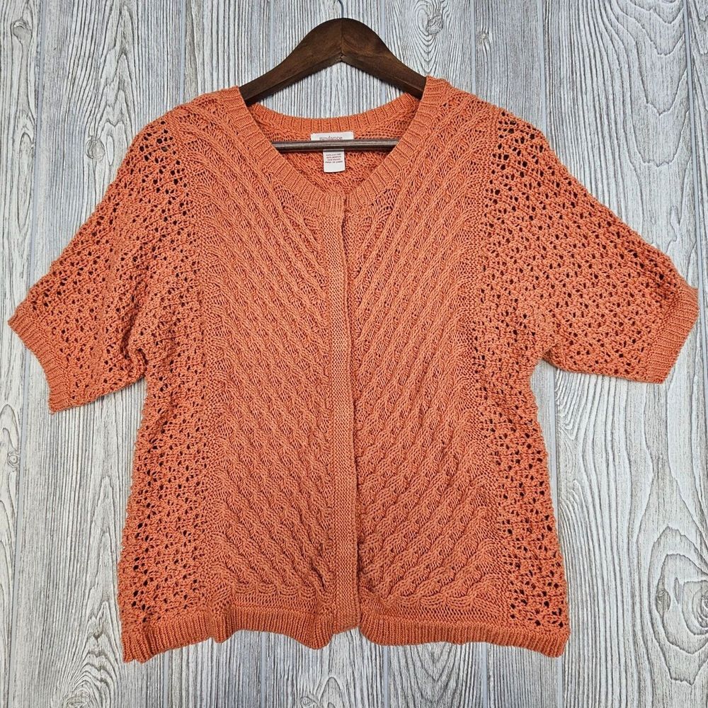 Sundance Knit Cardigan Sweater Women's Small Rust Orange Crochet Autumn Fall